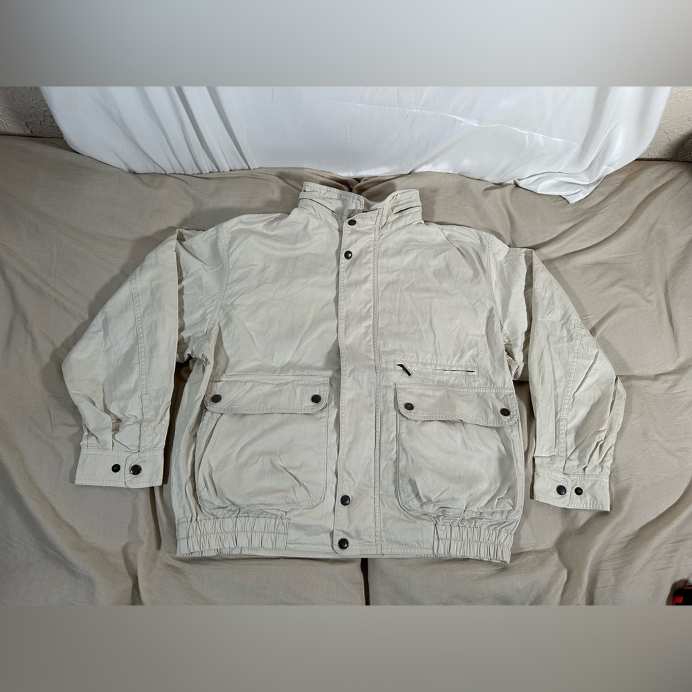 Burberry's Vintage Cream Bomber Windbreaker Jacket Full Zip Medium Hidden Hood